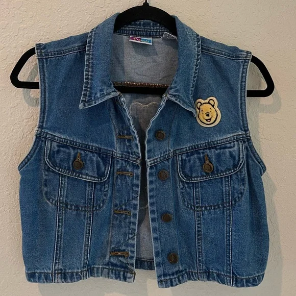DISNEY WINNIE THE POOH embroidered denim YOUTH jean vest jacketYOUTH MEDIUM🍯